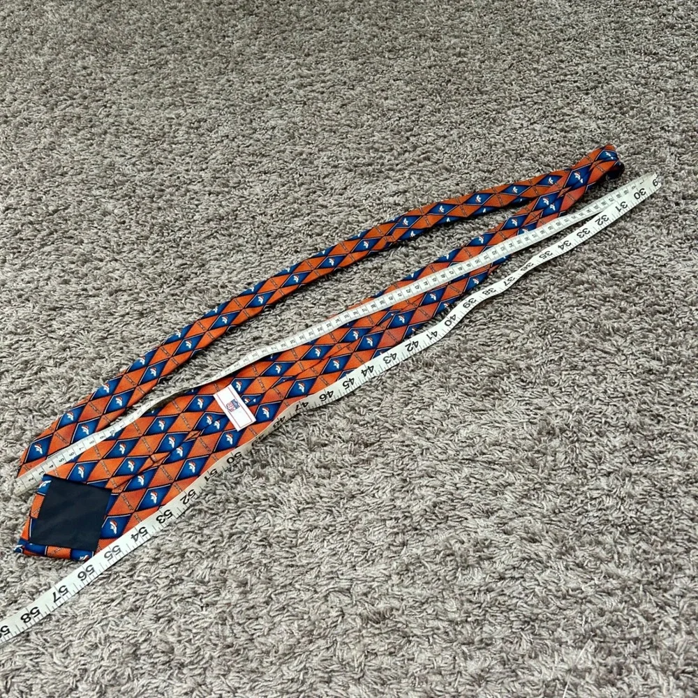 NFL Denver Broncos Mens Silk Necktie Orange Blue Diamond Logo‎ Pattern Tie